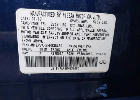 2017 Infiniti Q50 3.0T Sport z USA, uszkodzony, nr VIN JN1EV7AR8HM838460